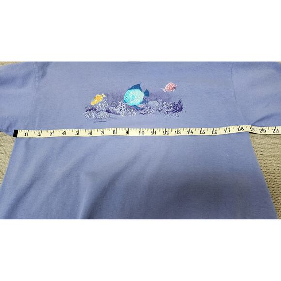 Image Resort Wear VTG Purple Embroidered Fish swimming in coral t-shirt W sz M - Picture 7 of 7